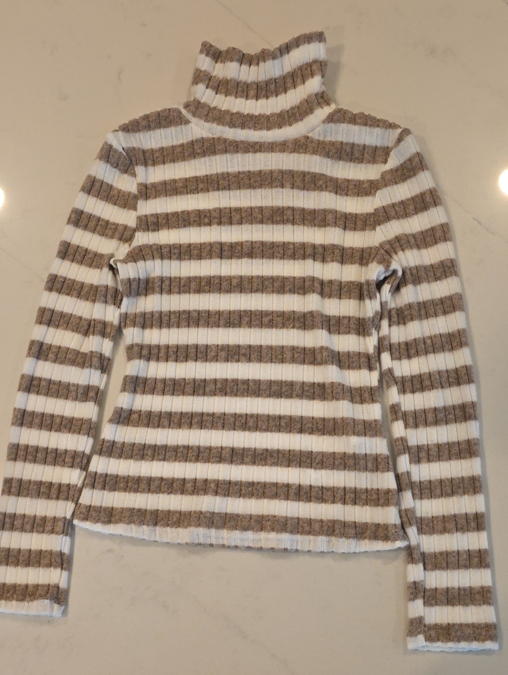 NWOT Women's Ribbed Striped Turtleneck Sweater - Cream & Brown